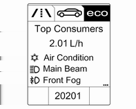 Όργανα και χειριστήρια 133 ECO Information Menu (Μενού πληροφοριών ECO) Πατήστε το κουμπί MENU για να επιλέξετε s στην επάνω γραμμή της συνδυαστικής οθόνης υψηλού επιπέδου.