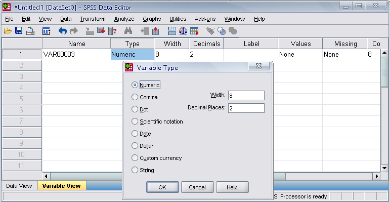 Το παράθυρο Variable View: Type Type Κάντε κλικ στο κουτί type.