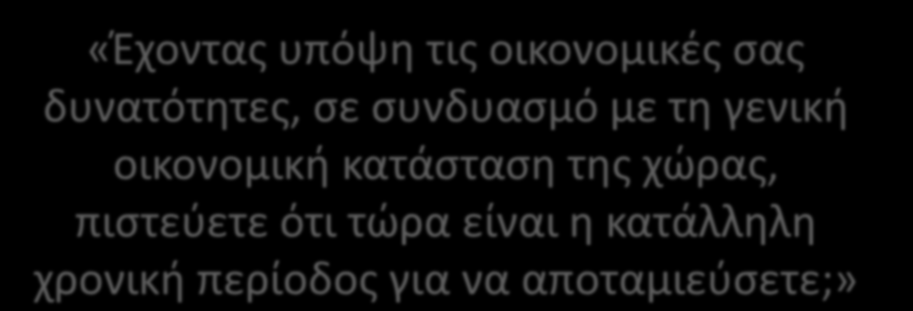 «Έχοντας υπόψη τις οικονομικές σας δυνατότητες, σε συνδυασμό με τη γενική οικονομική κατάσταση της