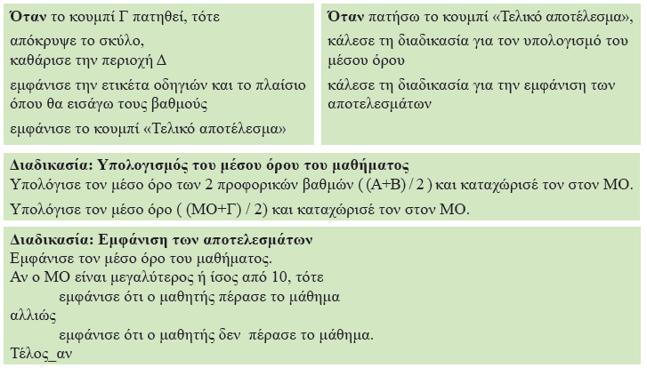 Σενάρια εντολών Επιλέγουμε να γίνουν οι υπολογισμοί και η εμφάνιση