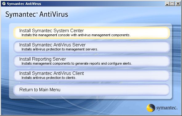 Εικόνα 20 Symantec Antivirus Corporate Edition: Μενού επιλογής