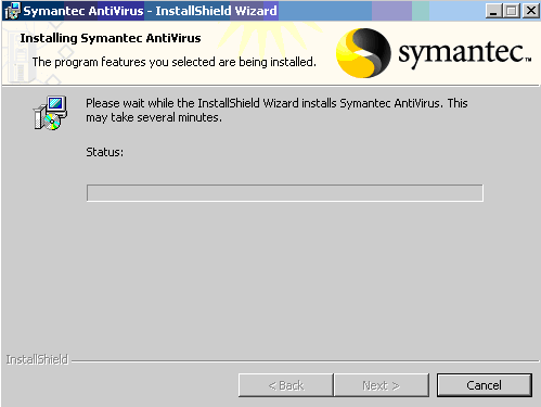 Εικόνα 44 Symantec Antivirus Corporate Edition: επιλογή της εγκατάστασης και ξεκινά η πρόοδος της, Εικόνα 45 Symantec Antivirus