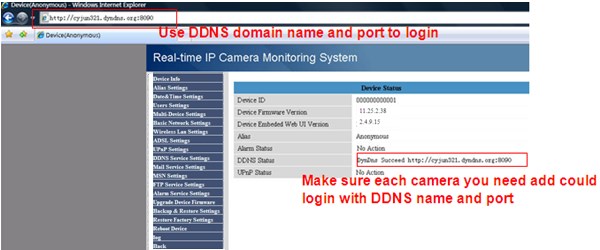 Αποκτήστε πρόσβαση στην πρώτη κάμερα χρησιμοποιώντας DDNS domain name και port (θύρα).