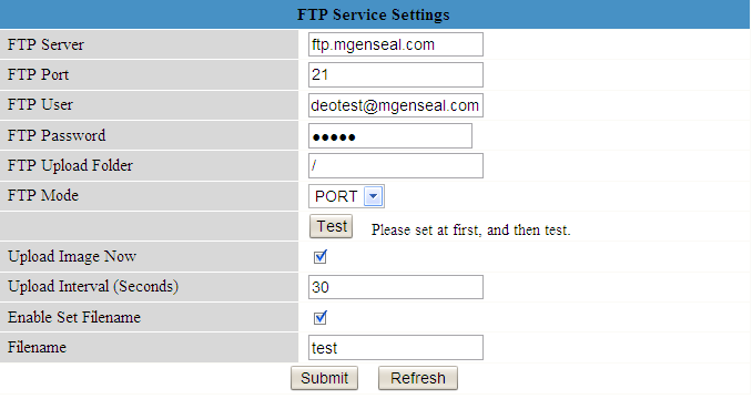 ρυθμίσεις FTP Service Settings. Παρακαλούμε πιέστε submit πριν κάνετε test (δοκιμή) Εικόνα 3.22 Εικόνα 3.