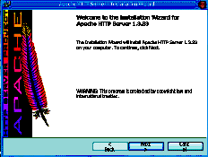 Εικόνα 2.1: Η Οθόνη καλωσορίσματος του οδηγού εγκατάστασης του Apache στα Windows Κάνοντας διπλό κλικ πάνω στο αρχείο εγκατάστασης που έχει μεταφερθεί, η εγκατάσταση ξεκινά.