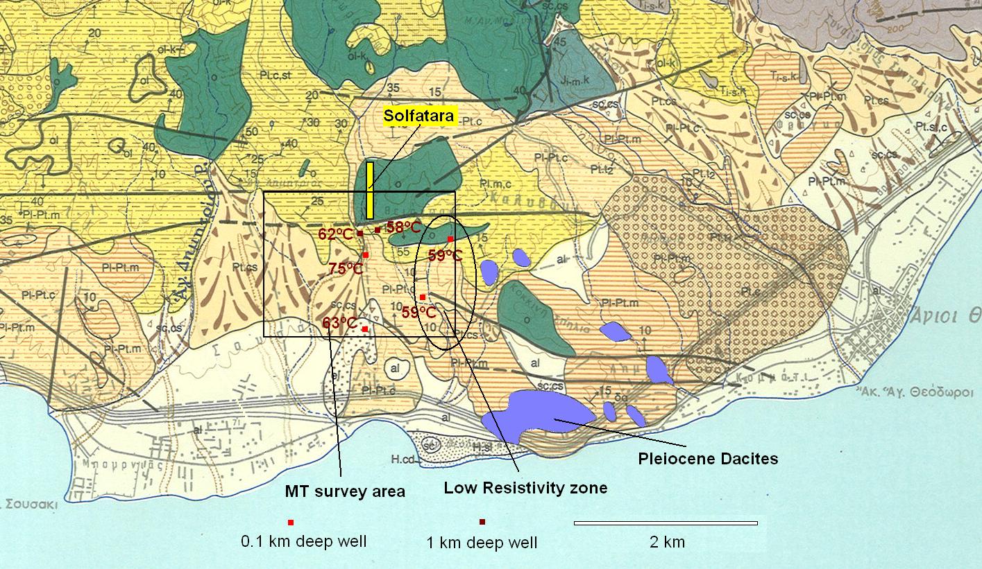 Γεωκερμικζσ γεωτριςεισ βάκουσ 100-200m: 59-75 C βάκουσ 1100 m: 58-62 C ουςάκι Ρθχζσ