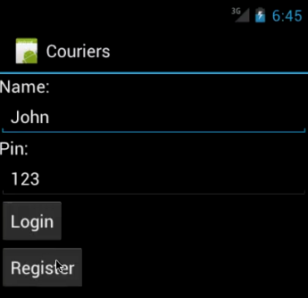 6. Η εφαρμογή android επιτρέπει την εγγραφή νέων courier στο σύστημα Εικόνα 5.