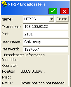Εμφανίζεται η οθόνη όπου από το πεδίο Network NTRIP και πατάμε το εικονίδιο Εμφανίζεται η οθόνη Στο πεδίο Name επιλέγουμε New Πληκτρολογούμε το όνομα HEPOS Στο IP