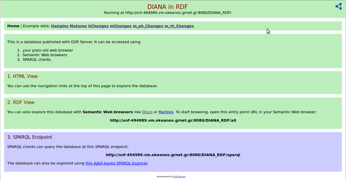 2.3.3 D2R Server Ο D2R Server [6, 7] είναι ένα εργαλείο που μπορεί να χρησιμοποιήσει αρχεία απεικόνισης γραμμένα σε D2RQ για να δημιουργεί εικονικούς γράφους RDF και την πλοήγηση από μια βάση