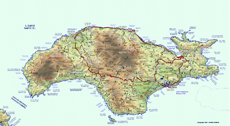 ΚΕΦΑΛΑΙΟ V ΕΦΑΡΜΟΓΗ ΤΟΥ MIKE SHE Γεωγραφία Η Σάμος είναι ένα νησί του βόρειο ανατολικού Αιγαίου Πελάγους. Πιο συγκεκριμένα βρίσκεται ανατολικά του Ικάριου Πελάγους και νότια της νήσου Χίου.