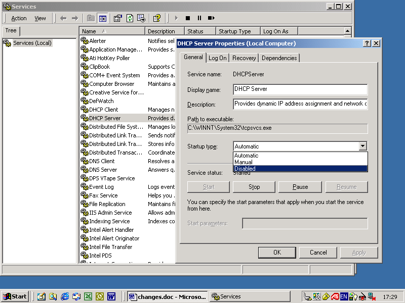 1.4.2 Αλλαγές σε Εργαστήρια με Windows 2000 Στην περίπτωση που το σχολείο έχει δρομολογητή που παρέχει υπηρεσία DHCP, απενεργοποιούμε την υπηρεσία από τον