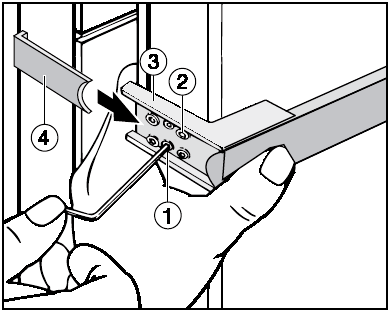 Αλλαγή ανοίγµατος πόρτας Τοποθετείτε τον µεντεσέ στην α- ντίθετη πλευρά και τον στερεώνετε µε τις βίδες. Ανοίγετε ενδεχοµένως τις τρύπες για τις βίδες ή χρησιµοποιείτε ένα κατσαβίδι akku.