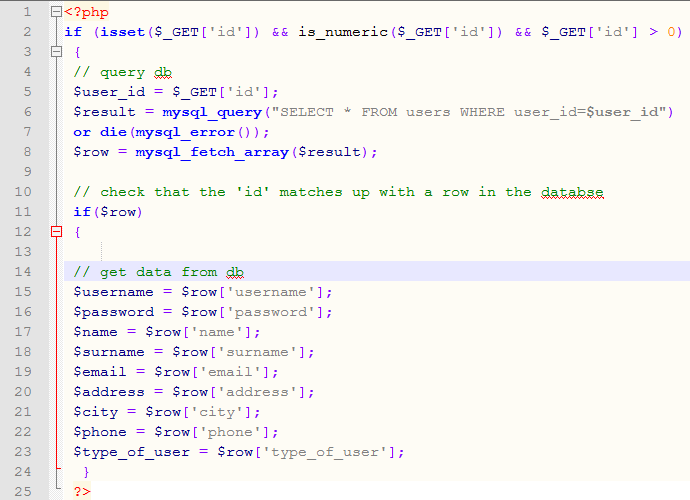 Στη δεύτερη γραμμή του κώδικα ελέγχει αν το id είναι έγκυρο, στη συνέχεια θέτει την μεταβλητή user_id με το id του χρήστη που έλαβε.