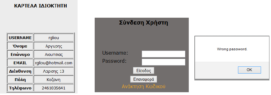 3.2 Λειτουργίες του χρήστη 3.2.1 Σύνδεση, αποσύνδεση χρήστη Για να πραγματοποιήσει είσοδο στο σύστημα ο χρήστης πρέπει να μεταβεί στην επιλογή login και να συμπληρώσει τα δυο πεδία που ζητούνται