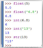 Η Python μάς προσφέρει ενσωματωμένες συναρτήσεις για μετατροπή από έναν τύπο σε έναν άλλο: float(x): μετατρέπει ακέραιους αριθμούς και