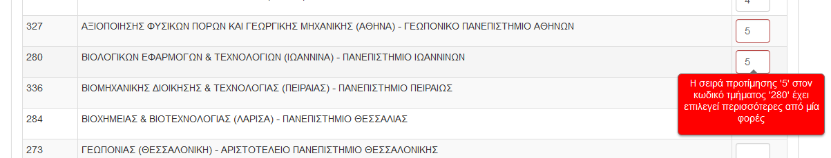 Εικόνα 18: Παράδειγμα στο οποίο λείπει η τέταρτη επιλογή του χρήστη Στην περίπτωση αυτή, ο υποψήφιος έχει δύο επιλογές.