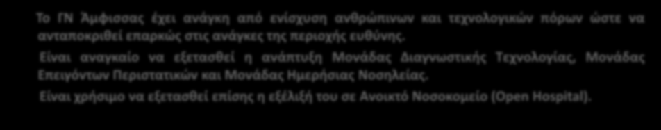 Είναι αναγκαίο να εξετασθεί η ανάπτυξη Μονάδας Διαγνωστικής Τεχνολογίας, Μονάδας Επειγόντων Περιστατικών