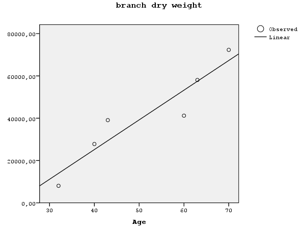 Στην περίπτωση που στην εκτίμηση της βιομάζας της κόμης συνυπολογίζεται και το ξηρό βάρος του κορμού δεν παρατηρείται σημαντική συσχέτιση της βιομάζας με το ύψος.