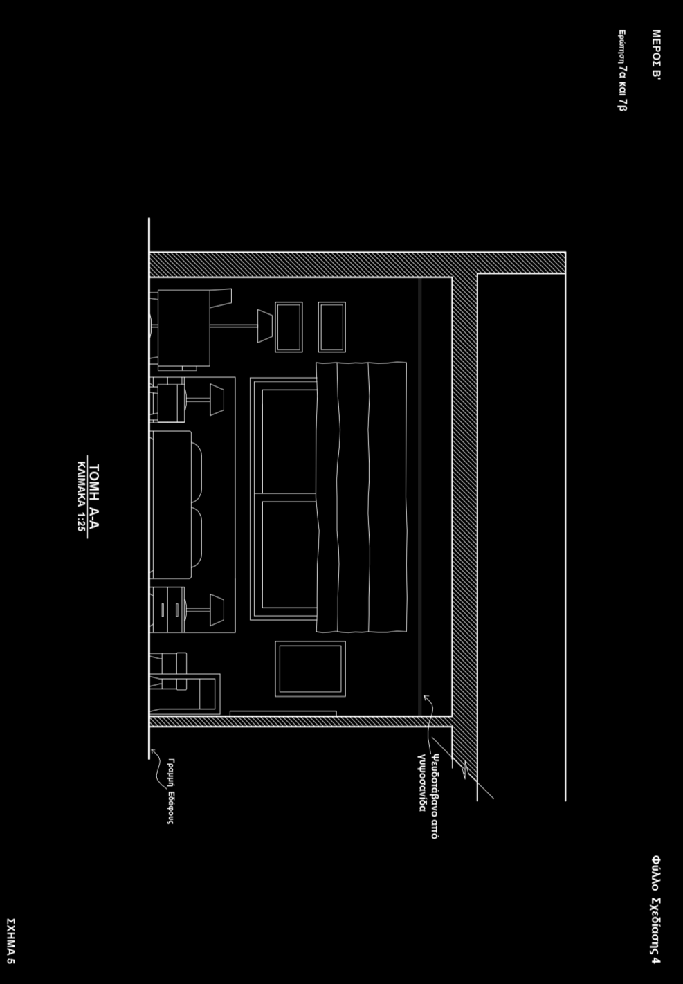 7. α) Στο Φύλλο Σχεδίασης 4, ΣΧΗΜΑ 5, φαίνεται η ΤΟΜΗ Α-Α του κυρίως υπνοδωματίου σε