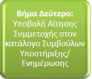 Αίτηση Συμμετοχής Προκειμένου να μπορέσει να χρησιμοποιήσει την εφαρμογή ένας Σύμβουλος, δηλαδή να μπορεί να παρέχει υπηρεσίες υποστήριξης/ενημέρωσης σε θέματα ΤΠΕ