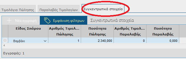 Το είδος σπόρου που επιλέγει εδώ ο χρήστης, δεν μπορεί να είναι διαφορετικό από το είδος σπόρου που έχει καταχωρήσει στα τιμολόγια πώλησης Εφόσον ο χρήστης καταχωρήσει στις παραλαβές τιμολογίων, τα