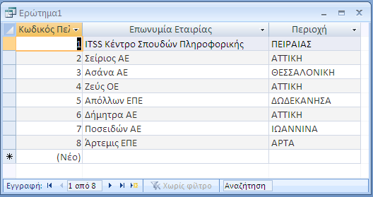 Επιλέγουμε τα επιθυμητά Πεδία είτε κάνοντας Διπλό Κλικ στο όνομά τους από τη λίστα με τα Πεδία, είτε με σύρσιμο (Drag and Drop) από τη