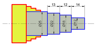 18. Σε τεμάχιο άξονα από αλουμίνιο, διαμέτρου 25 mm, θα κατεργαστούν τρεις (3) διαβαθμίσεις σε τόρνο με νουμερικό προγραμματισμό εργασίας (CNC), όπως φαίνεται στο σχήμα 9.