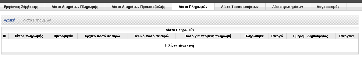 Απορριφθέντα αιτήματα Τα απορριφθέντα αιτήματα συνεχίζουν να εμφανίζονται στην λίστα αιτημάτων προκαταβολής με την ένδειξη μη ενεργά.