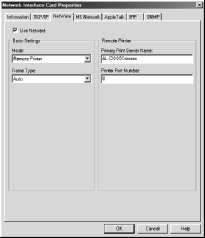 Κατάσταση Remote Printer (αποµακρυσµένου εκτυπωτή) Για χρήση του εκτυπωτή στην κατάσταση Remote Printer (αποµακρυσµένος εκτυπωτής), ρυθµίστε τις παραµέτρους του διακοµιστή εκτύπωσης µέσω της παρακάτω