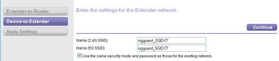 3. Επιλέξτε ένα δίκτυο WiFi 2,4 GHz που θέλετε να επεκτείνετε και κάντε κλικ στο κουμπί Continue (Συνέχεια). 4.