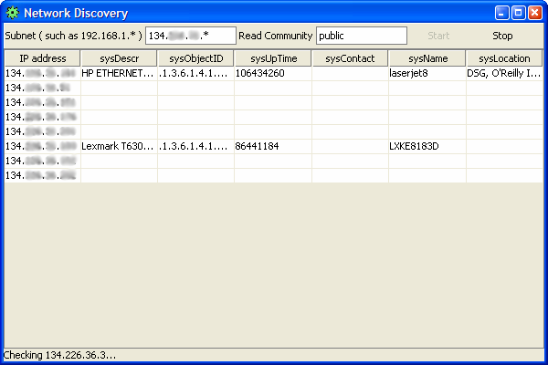 SNMP MIB Browser (2) Discovery - Subnet: 134.XXX.