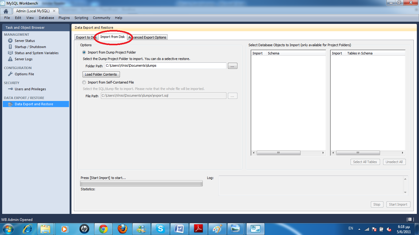 3ο ) τθ ςυνζχεια επιλζγεται με ζνα κλικ το Data Export and Restore Εικόνα 160 4 ο ) Από το