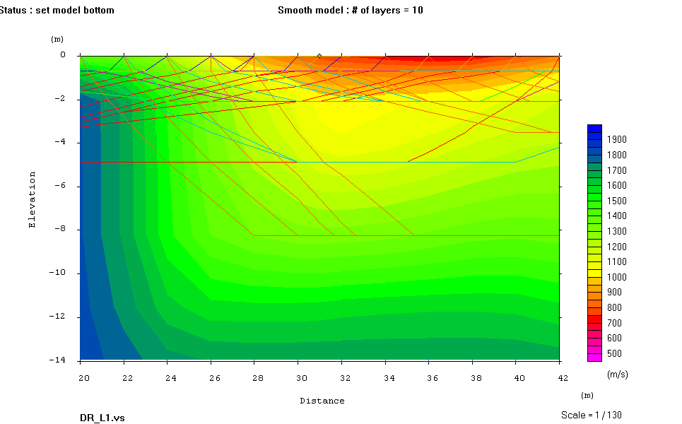 3.2.2 Αποτελέσματα σεισμικής διάθλασης Σεισμική Γραμμή Μελέτης 1 Η σεισμική γραμμή μελέτης Line 1 έχει διεύθυνση από Β-BA προς Ν-ΝΔ όπως φαίνεται και στο Σχήμα 3.10.