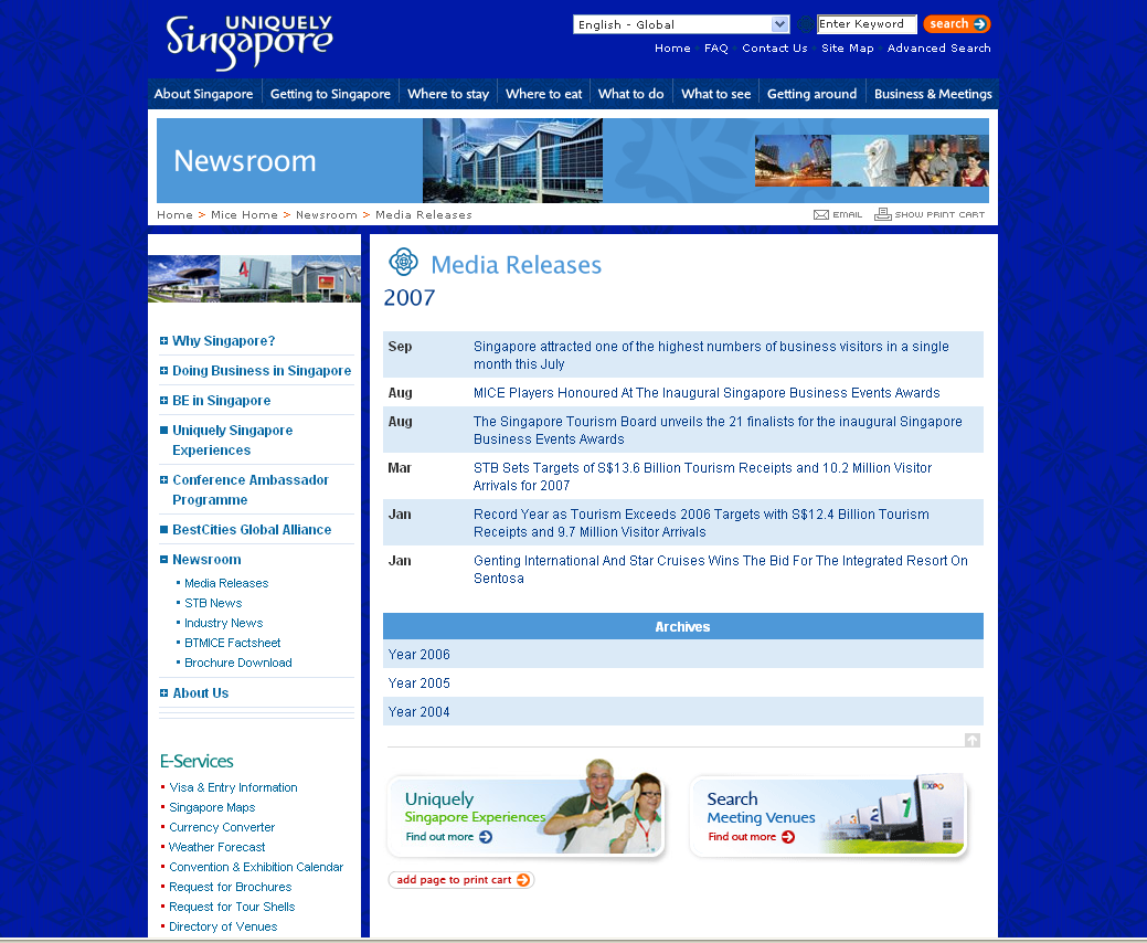 Δηθόλα 6.14. Ζιεθηξνληθό news room ηνπ Singapore Exhibition & Convention Bureau Πεγή: SECB (2007)