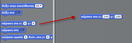 Παλέτα Κίνηση Η εντολή αυτή μεταφέρει το αντικείμενο μας στο σημείο με συντεταγμένες x και y.