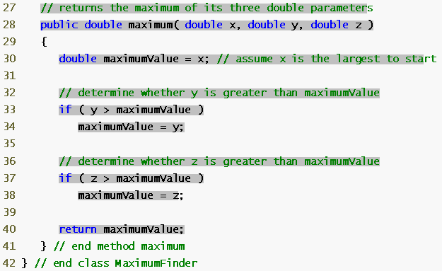 Declare the maximum method Compare y and maximumvalue