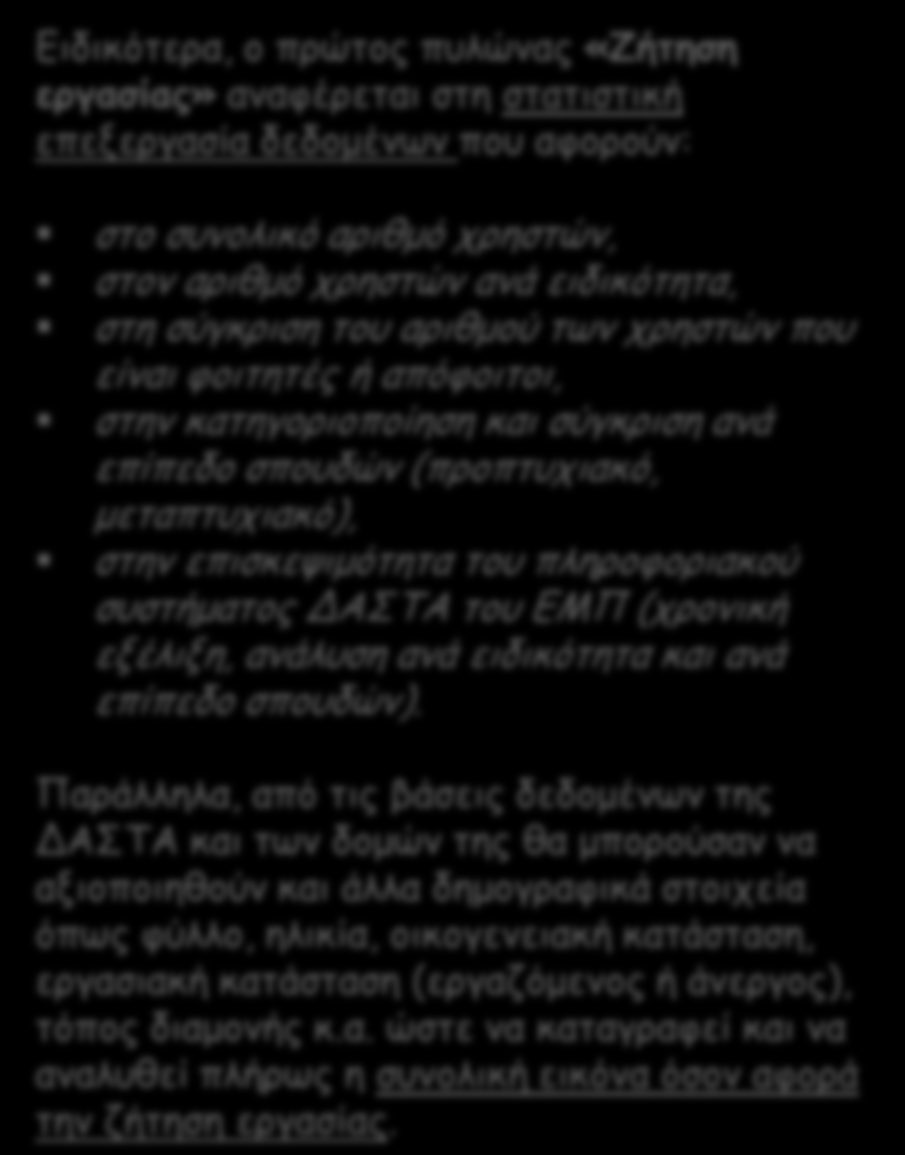 ΕΜΠ (χρονική εξέλιξη, ανάλυση ανά ειδικότητα και ανά επίπεδο σπουδών).