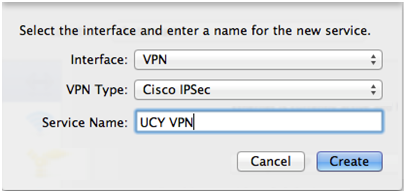 Επιλέξετε το εικονίδιο «+» από την κάτω αριστερά γωνία των επιλογών Δικτύου: Βήμα Γ4: Στο νέο παράθυρο που θα εμφανιστεί, επιλέξετε VPN για το πεδίο Interface και έπειτα Cisco IPSec για το πεδίο VPN