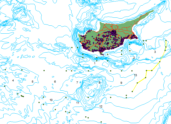 Μέση Γραμμή Κύπρου Λιβάνου Εικόνα 14: Η μέση γραμμή διαχωρισμού των ΑΟΖ των δύο