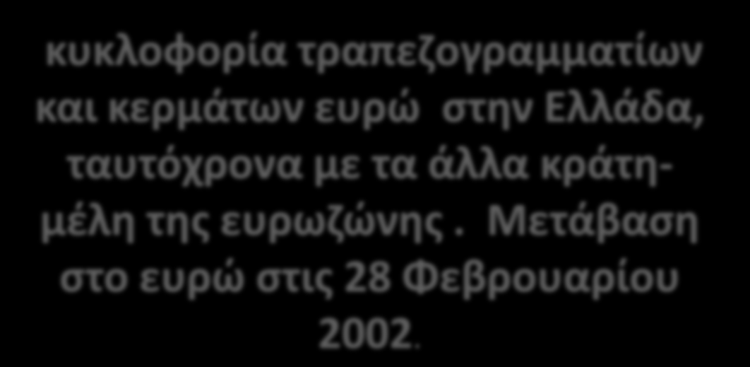 1η Ιανουαρίου 2001 Η Ελλάδα εντάχθηκε στη ζώνη του ευρώ ισοτιμία