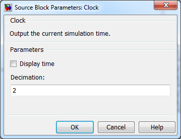 Εικόνα 5-6 Μπλοκ Clock Το μπλοκ Clock εξάγει την τρέχουσα ώρα προσομοίωσης σε κάθε βήμα προσομοίωσης. Αυτό το μπλοκ είναι χρήσιμο σε άλλα πεδία που χρειάζονται το χρόνο προσομοίωσης.