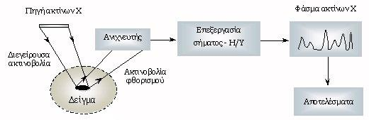 Το δείγμα διεγείρεται και στη συνέχεια εκπέμπει φάσματα ακτίνων-x των στοιχείων του.