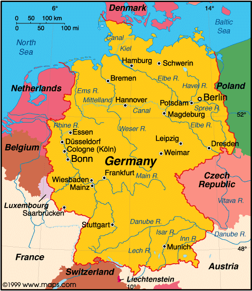 Που βρίσκεται; Ξεκινώντας από τον βορρά και προχωρώντας προς το νότο διακρίνονται τέσσερις φυσικές περιοχές που διαφέρουν μεταξύ τους: το Γερμανικό Βαθύπεδο (Norddeutsche Tiefebene), τα Μεσαία Όρη