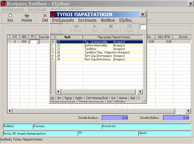 MEGATRON ERP ΟΙΚΟΝΟΜΙΚΘ ΔΙΑΧΕΙΡΙΘ Ζςοδα Ζξοδα ΣΠ: Εδϊ καταχωρείτε τον Σφπο παραςτατικοφ τθσ νζασ εγγραφισ με τθ μορφι κωδικοφ παραμζτρου.