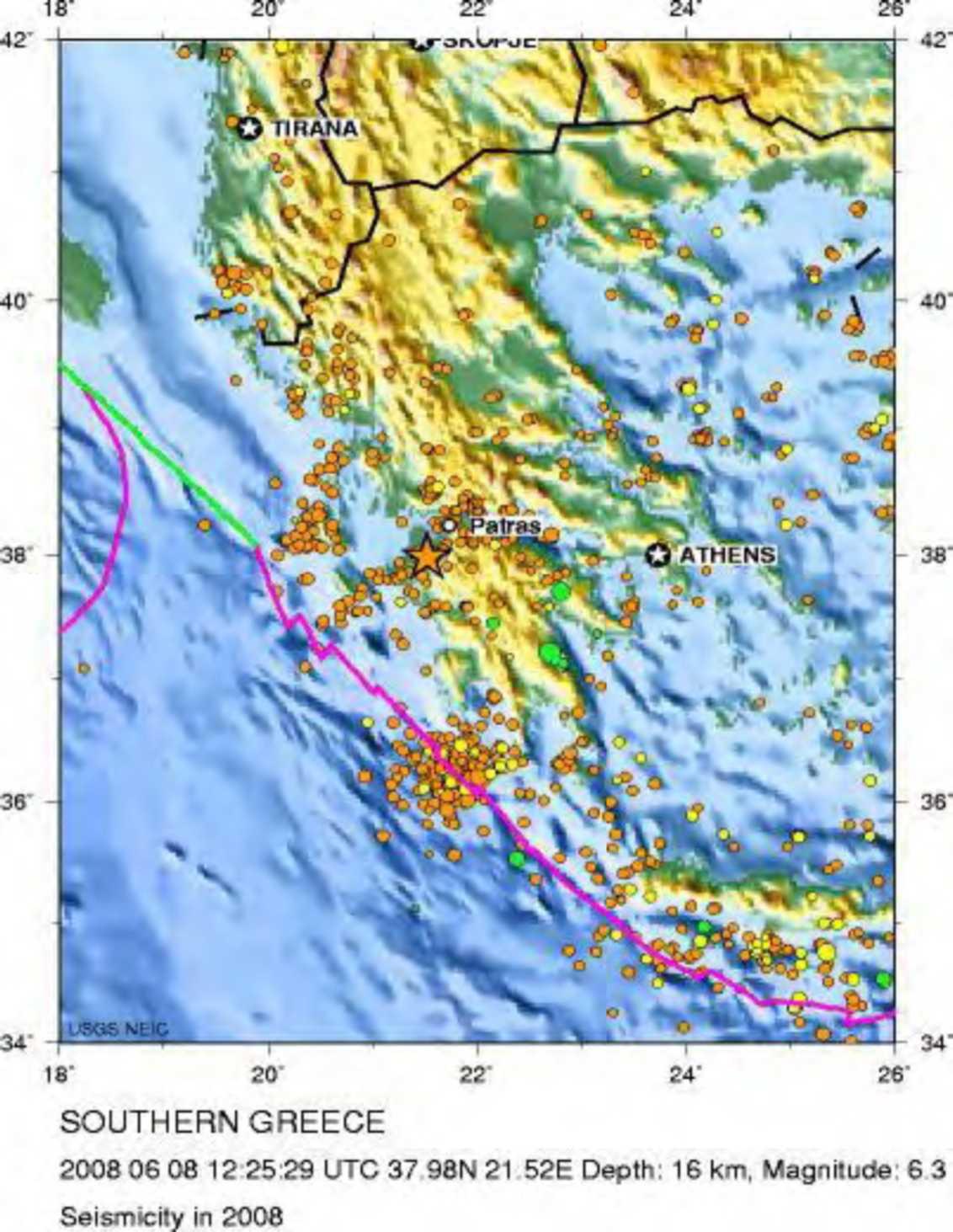 Εικόνα 22. Η σεισμικότητα στη Δυτική Ελλάδα το 2008.