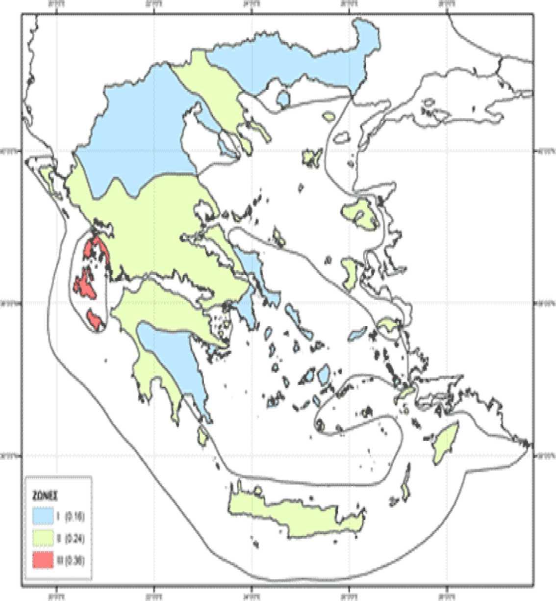 Πίνακας 1 : Ζώνες σεισμικής επικινδυνότητας του Ελληνικού χώρου Ζώνη Σεισμικής επικινδυνότητας Ι II III Συντελεστής σεισμικής επιτάχυνσης