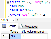 28 Ερώτημα με HAVING στον SQL Server 2012 Να βρεθούν οι τύποι dvd για τους οποίους ο μέσος όρος