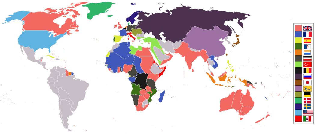 Ο ύστερος αποικισμός στα 1898 Πηγή: The colors represent the colonies of various nations in 1945, and the colonial borders of that time.
