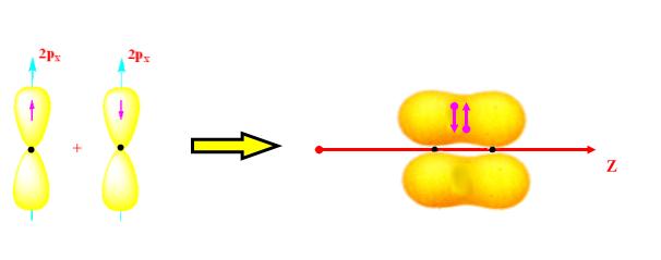 Εικόνα 14-4. Ο σχηματισμός π δεσμού στο μόριο N 2 με επικάλυψη 2p χ -2p χ ατομικών τροχιακών. Εικόνα 14-5 Ο σχηματισμός π δεσμού στο μόριο N 2 με επικάλυψη 2p y -2p y ατομικών τροχιακών.
