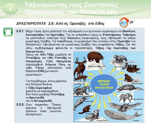 Στη Δραστηριότητα 2.8, οι μαθητές καλούνται να συμπληρώσουν ένα εννοιολογικό διάγραμα, ταξινομώντας τους ζωικούς οργανισμούς της Κύπρου που θα έχουν καταγράψει στον Πίνακα της Δραστηριότητας 2.3.1.